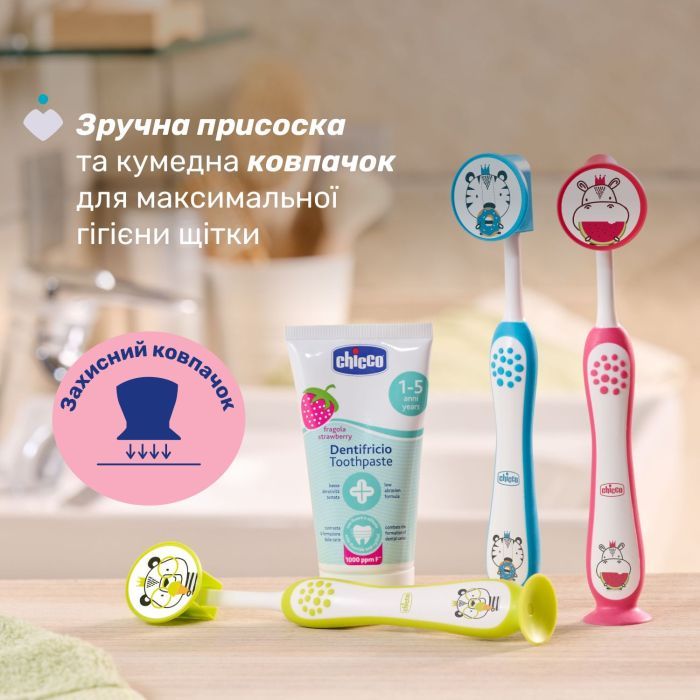 Детская зубная щетка Chicco на присоске, 3-6 лет розовая (8058664174720) (12083.00) изображение 6