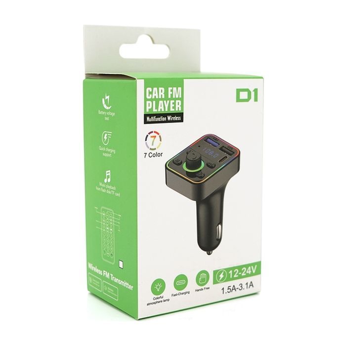 FM модулятор Voltronic D1, підсвітка 7 кольорів, 1.5-3.1A, USB, TF (FM-D1-7Col) зображення 4