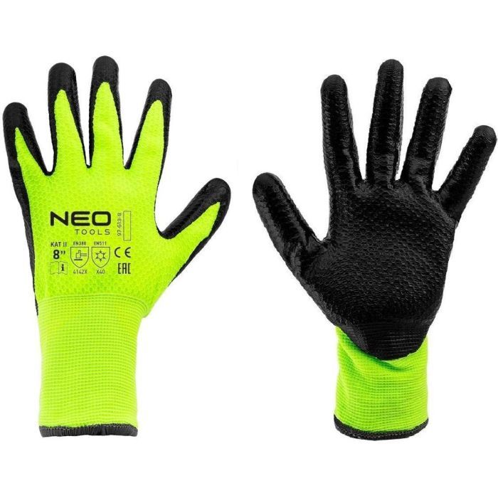 Захисні рукавиці Neo Tools утеплені, латексне покриття, поліестер, р.10, зелено чорні (97-613-10)