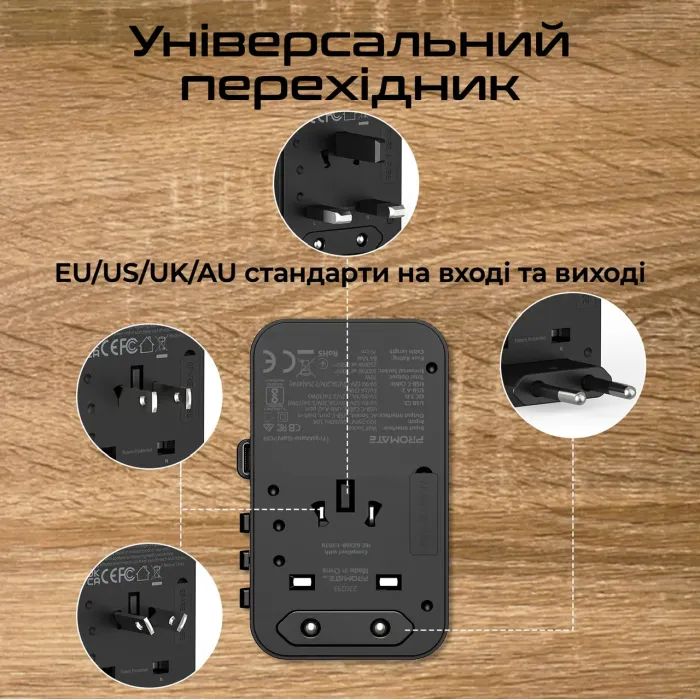 Зарядний пристрій Promate tripmate-gan70r зображення 3