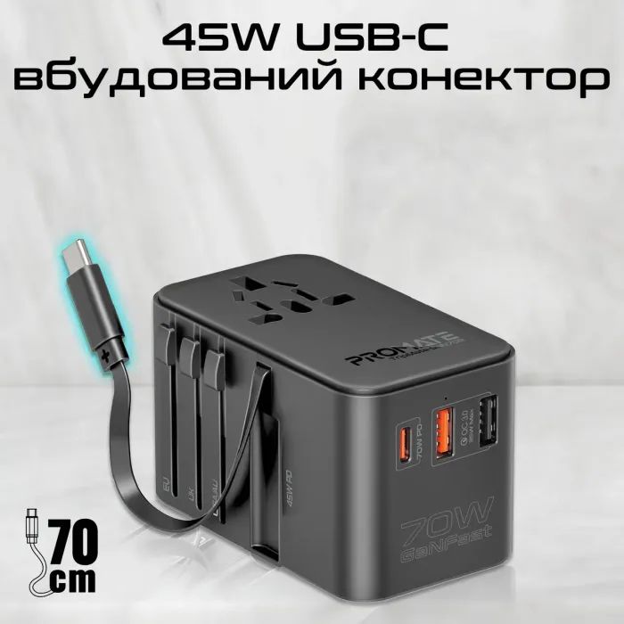 Зарядний пристрій Promate tripmate-gan70r зображення 8