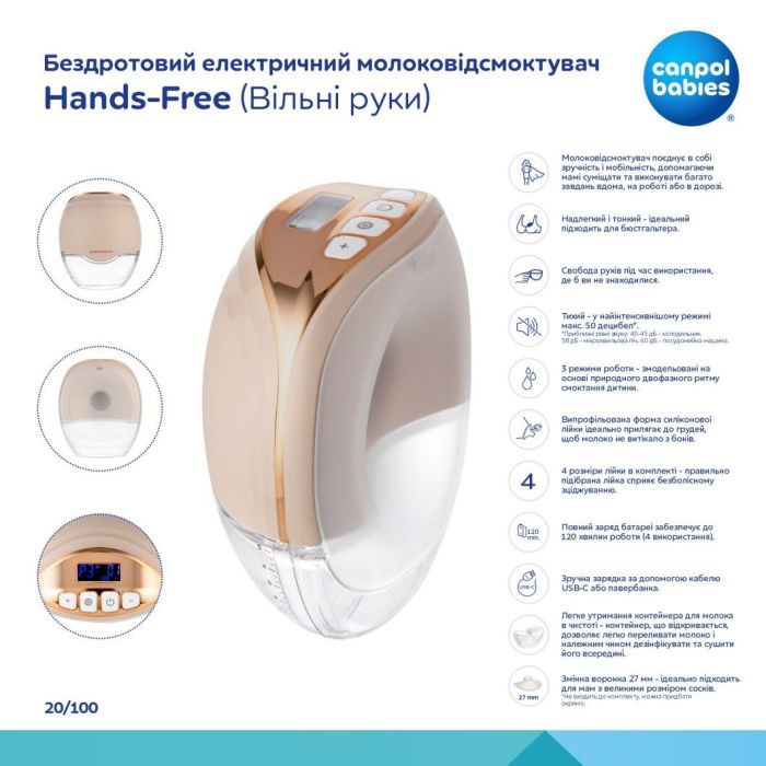 Молоковідсмоктувач Canpol babies Бездротовий електричний Hands-Free (Вільні руки) (20/100) зображення 7