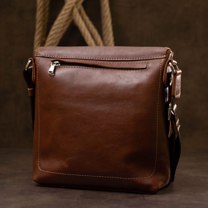 Сумка Grande Pelle Кожаная мужская через плечо Коричневая (11567) изображение 10