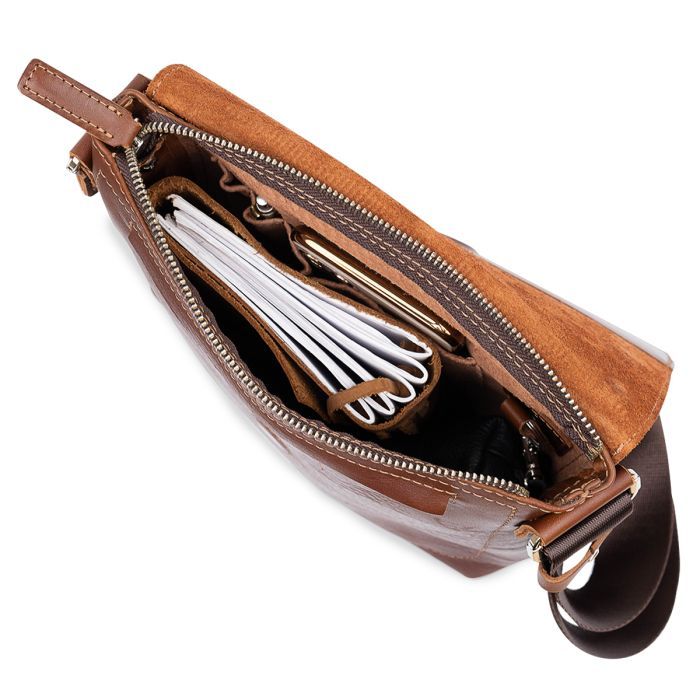 Сумка Grande Pelle Кожаная мужская через плечо Коричневая (11567) изображение 7