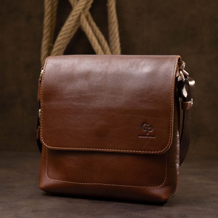 Сумка Grande Pelle Кожаная мужская через плечо Коричневая (11567) изображение 9