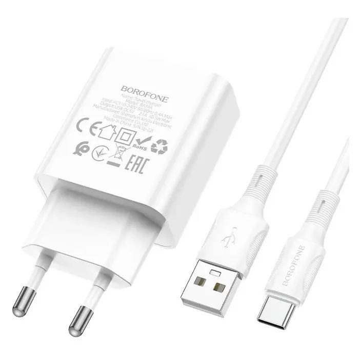 Зарядное устройство BOROFONE BA74A Aspirer USB + cable USB to USB-C White (6974443388671) изображение 3