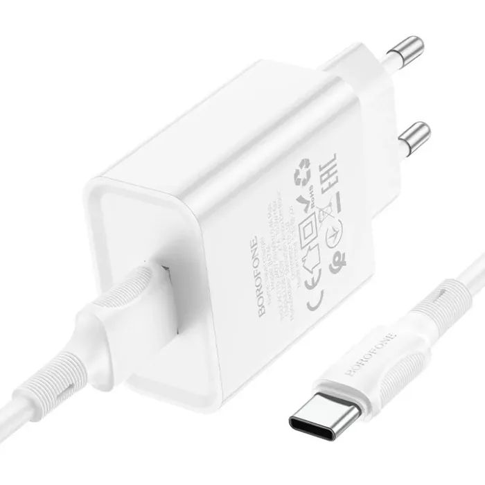 Зарядное устройство BOROFONE BA74A Aspirer USB + cable USB to USB-C White (6974443388671) изображение 5