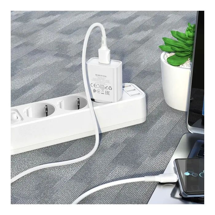 Зарядное устройство BOROFONE BA74A Aspirer USB + cable USB to USB-C White (6974443388671) изображение 7