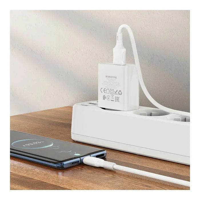 Зарядное устройство BOROFONE BA74A Aspirer USB + cable USB to USB-C White (6974443388671) изображение 8