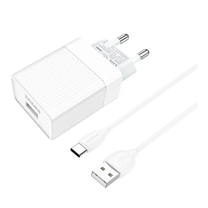 Зарядний пристрій BOROFONE BA47A USB QC3.0 18W + cable USB to USB-C white (6931474728319) зображення 2