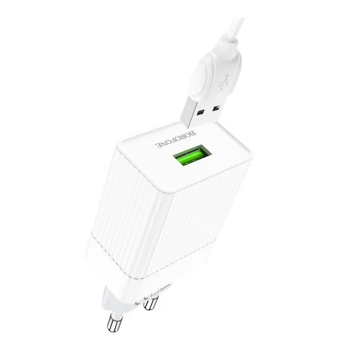 Зарядний пристрій BOROFONE BA47A USB QC3.0 18W + cable USB to USB-C white (6931474728319) зображення 3