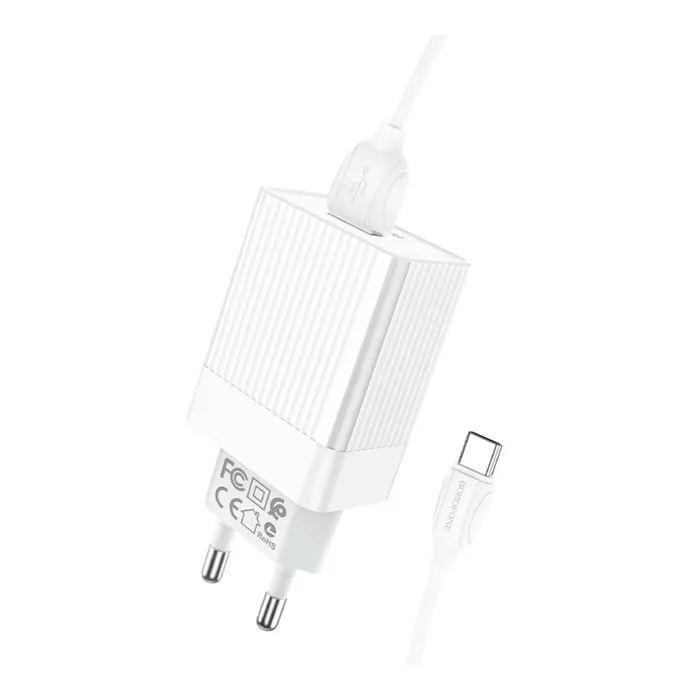 Зарядний пристрій BOROFONE BA47A USB QC3.0 18W + cable USB to USB-C white (6931474728319) зображення 4