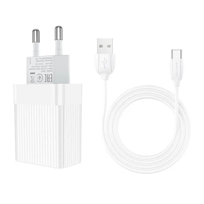 Зарядний пристрій BOROFONE BA47A USB QC3.0 18W + cable USB to USB-C white (6931474728319) зображення 5
