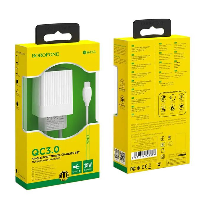 Зарядний пристрій BOROFONE BA47A USB QC3.0 18W + cable USB to USB-C white (6931474728319) зображення 6