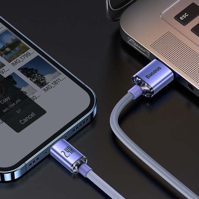 Дата кабель USB 2.0 AM to Lightning 1.2m 2.4A blue Baseus (CAJY000003) зображення 8