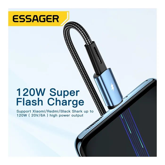 Дата кабель USB 2.0 AM to USB-C 1.0m 120W blue Essager (EXC120-CG03-P) зображення 5