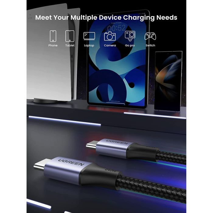 Дата кабель USB-C to USB-C 1.0m 240W US535 space gray Ugreen (15311) зображення 6