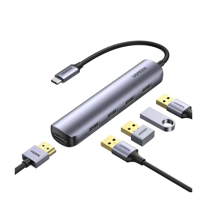 Концентратор Ugreen USB-C to 4xUSB 3.0 + HDMI CM417 gray (20197) > ціни в Києві та Україні Концентратор Ugreen USB-C to 4xUSB 3.0 + HDMI CM417 gray (20197)