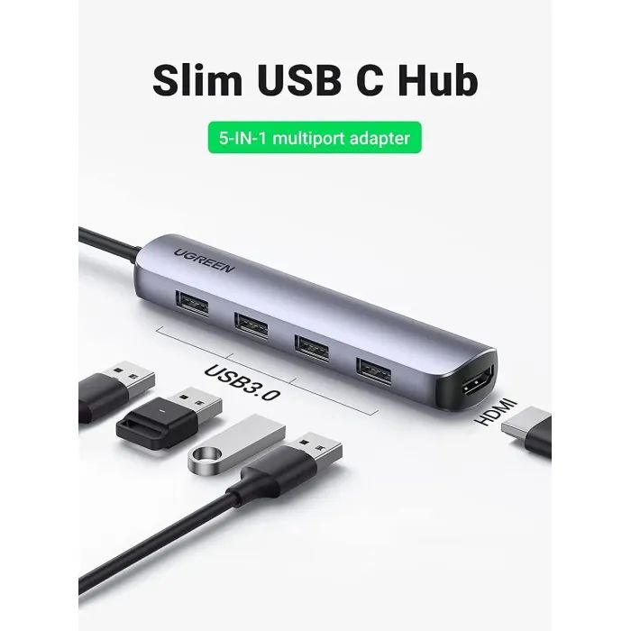 Концентратор Ugreen USB-C to 4xUSB 3.0 + HDMI CM417 gray (20197) зображення 3 Концентратор Ugreen USB-C to 4xUSB 3.0 + HDMI CM417 gray (20197) зображення 3