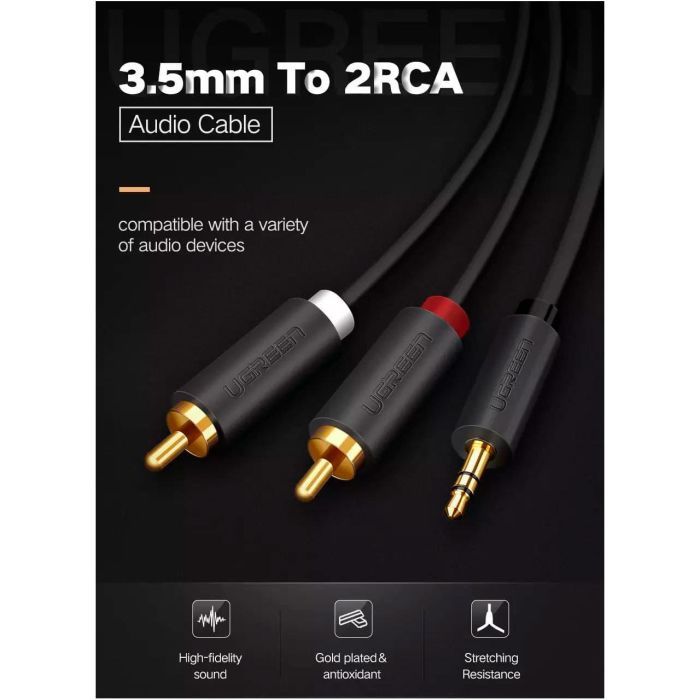 Кабель мультимедийный 3.5mm M to 2xRCA M 2.0m AV102 black Ugreen (10510) изображение 4 Кабель мультимедийный 3.5mm M to 2xRCA M 2.0m AV102 black Ugreen (10510) изображение 4