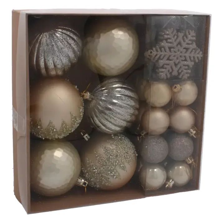 Елочная игрушка Chomik пластикові Кульки, сніжинки 30 шт, шампань (5900779895324_2)