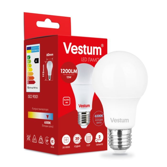 Лампочка Vestum A60 12W 6500K 220V E27 (1-VS-1115)