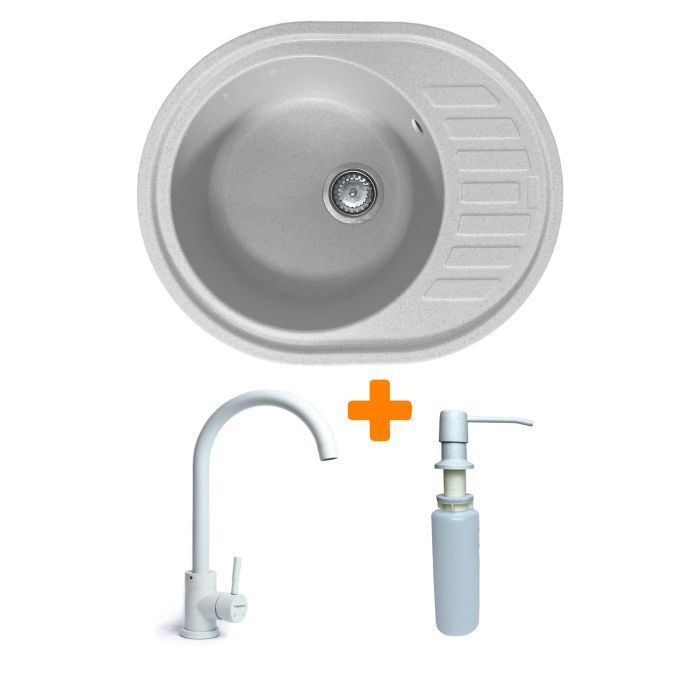 Мийка кухонна Adamant Ovum Old stone + змішувач + дозатор (1824296900410)