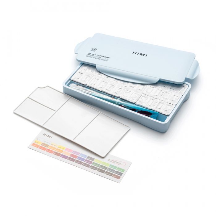 Гуашевые краски HIMI Twin Cup 36*12мл+3 пензлі, блакитний пластик, пенал (6976939682638) изображение 10