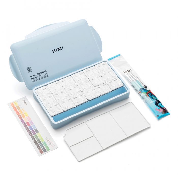 Гуашевые краски HIMI Twin Cup 36*12мл+3 пензлі, блакитний пластик, пенал (6976939682638) изображение 6