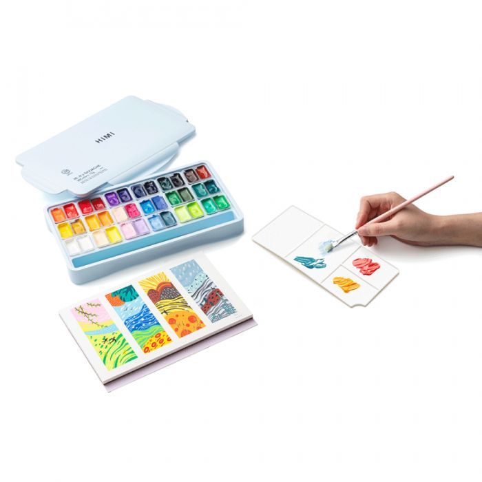 Гуашевые краски HIMI Twin Cup 36*12мл+3 пензлі, блакитний пластик, пенал (6976939682638) изображение 8