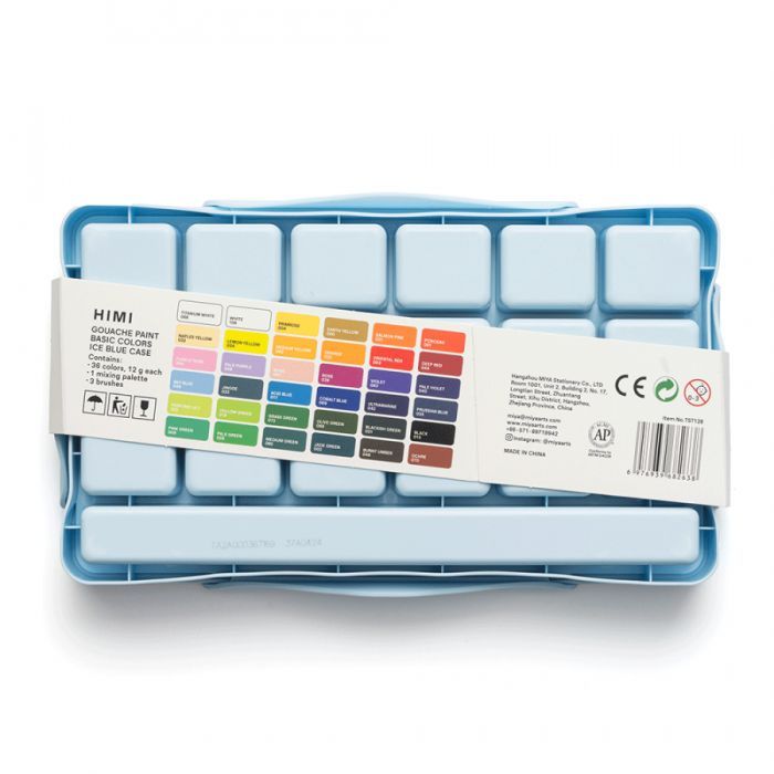 Гуашевые краски HIMI Twin Cup 36*12мл+3 пензлі, блакитний пластик, пенал (6976939682638) изображение 9
