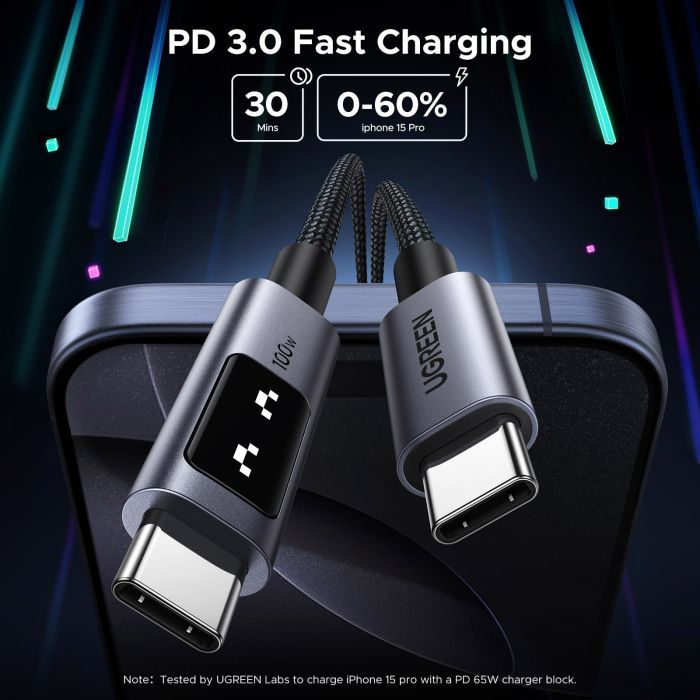 Дата кабель USB-C to USB-C 2.0m PD 100W L509 black Ugreen (35512) изображение 4