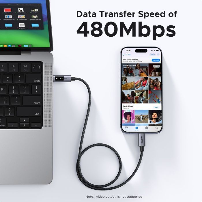 Дата кабель USB-C to USB-C 2.0m PD 100W L509 black Ugreen (35512) изображение 5