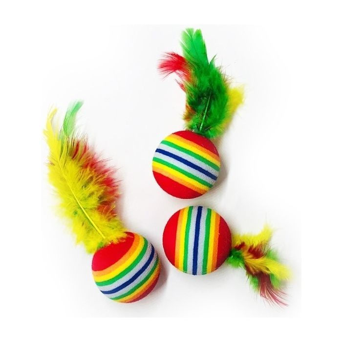 Іграшка для котів "FOX" Шар райдужний з пір'ям (6912102124789)