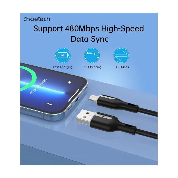 Дата кабель USB 2.0 AM to Lightning 1.0m 2.4A black Choetech (XAL-0003-BK-V2) изображение 5