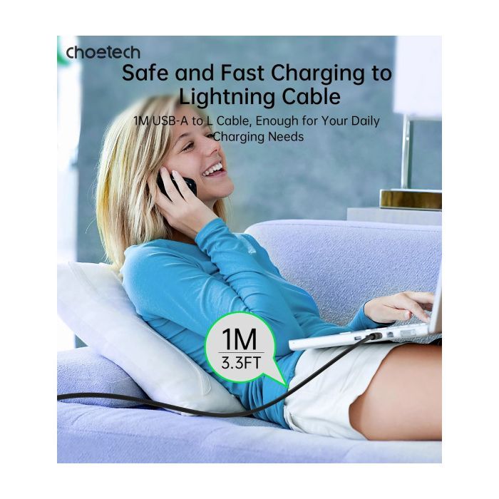 Дата кабель USB 2.0 AM to Lightning 1.0m 2.4A black Choetech (XAL-0003-BK-V2) изображение 6