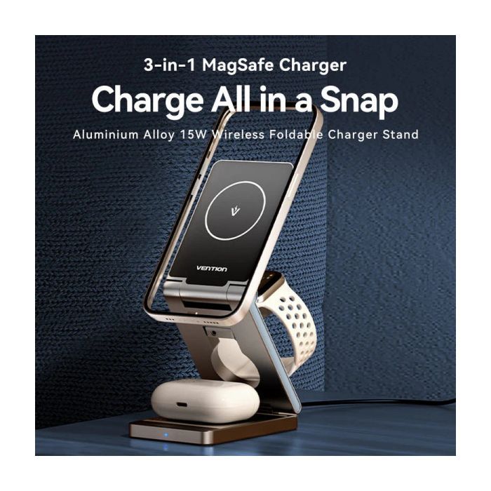 Зарядное устройство Vention Magnetic Wireless Charger 15W 3-in-1 gray (FGFH0) изображение 4