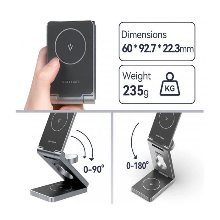 Зарядное устройство Vention Magnetic Wireless Charger 15W 3-in-1 gray (FGFH0) изображение 5