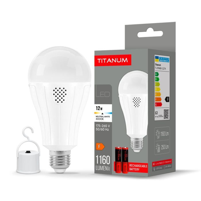 Лампочка TITANUM акумуляторна A80 12W E27 4000K 230V (TL-EMA80-12274) изображение 2