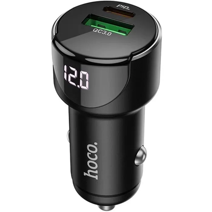 Зарядное устройство HOCO 1xUSB-C PD20W + 1xUSB QC3.0 car adapter Z42 black (6931474742544)