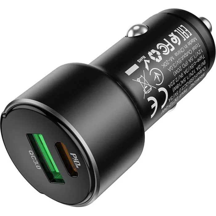 Зарядное устройство HOCO 1xUSB-C PD20W + 1xUSB QC3.0 car adapter Z42 black (6931474742544) изображение 4