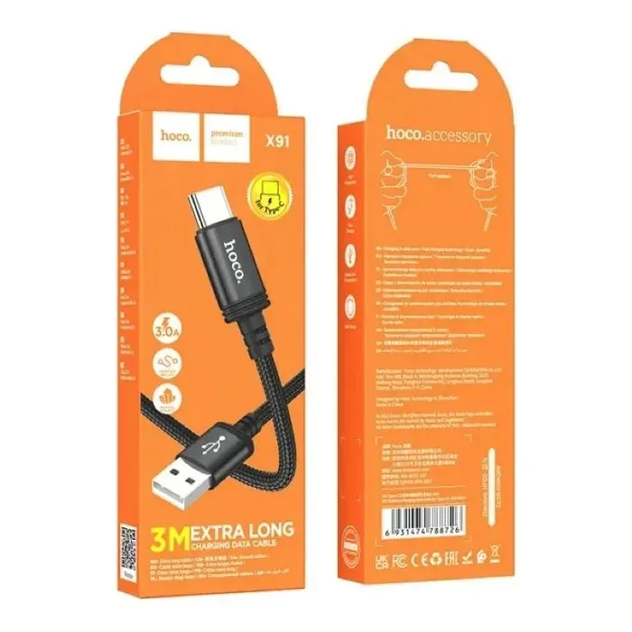 Дата кабель USB 2.0 AM to USB-C 3.0m X91 Radiance black HOCO (6931474788726) изображение 6
