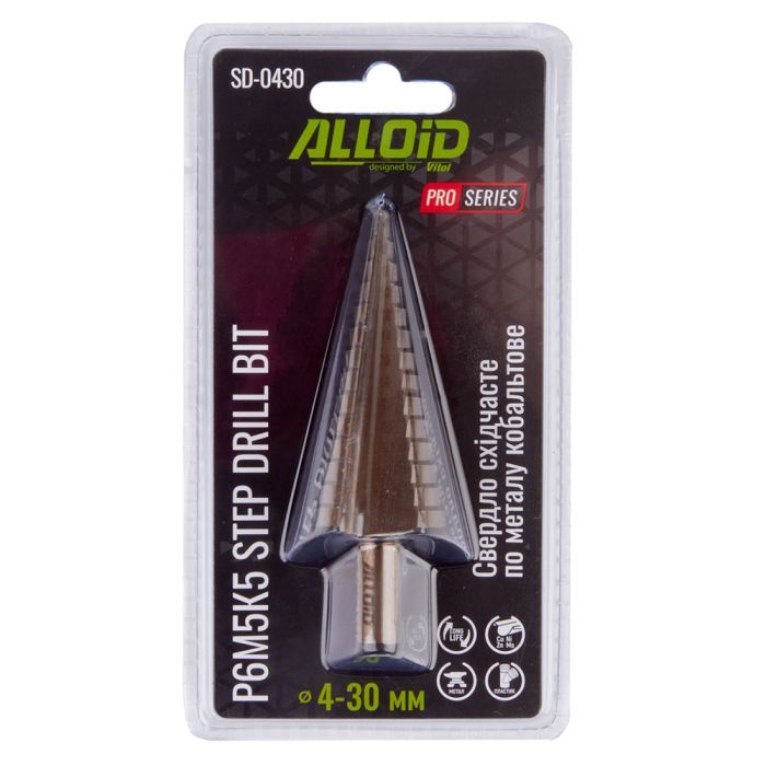 Сверло Alloid Pro, ступенчатое, по металлу, кобальтовое, Р6М5К5, 6–38мм (SD-0638) изображение 3