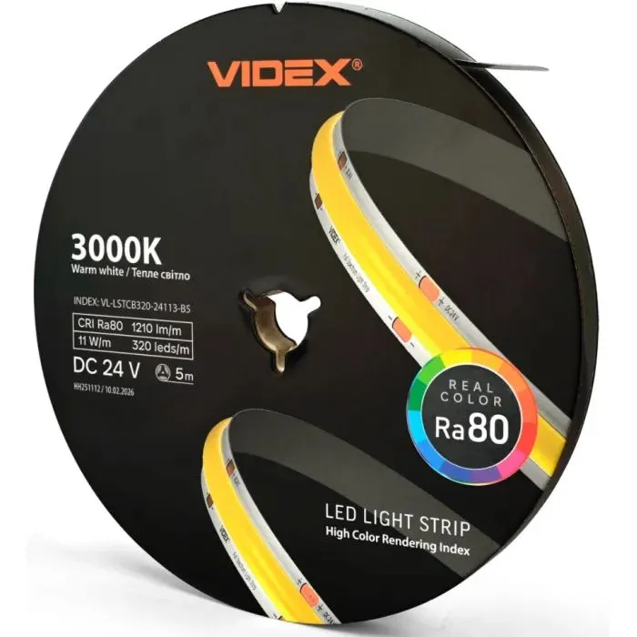 Світлодіодна стрічка Videx COB DC24V 55W 5M 3000K Ra80 IP20 5м (VL-LSTCB320-24113-B5)