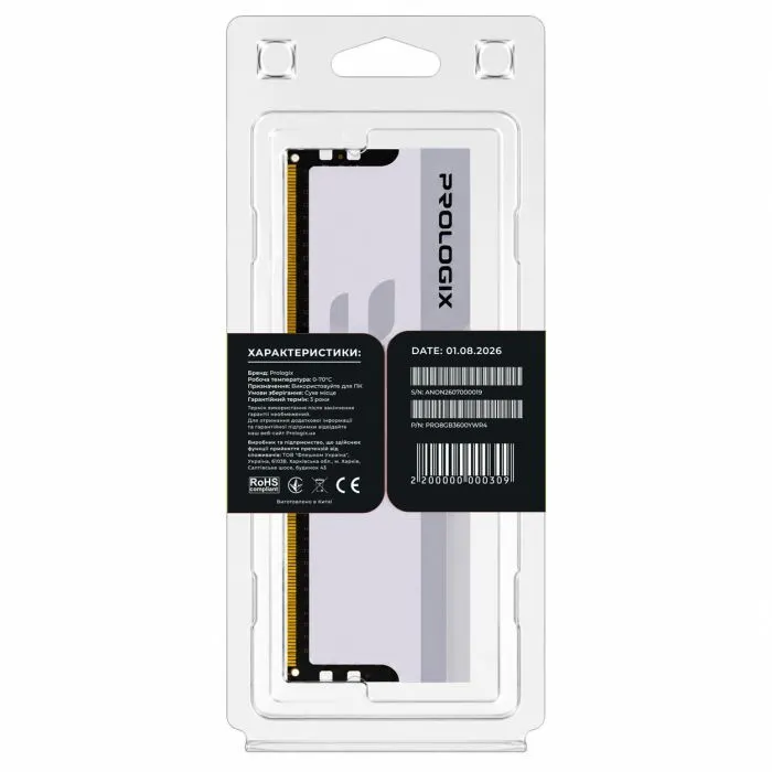 Модуль памяти для компьютера DDR4 8GB 3600 MHz Onyx White RGB Prologix (PRO8GB3600YWR4) изображение 5