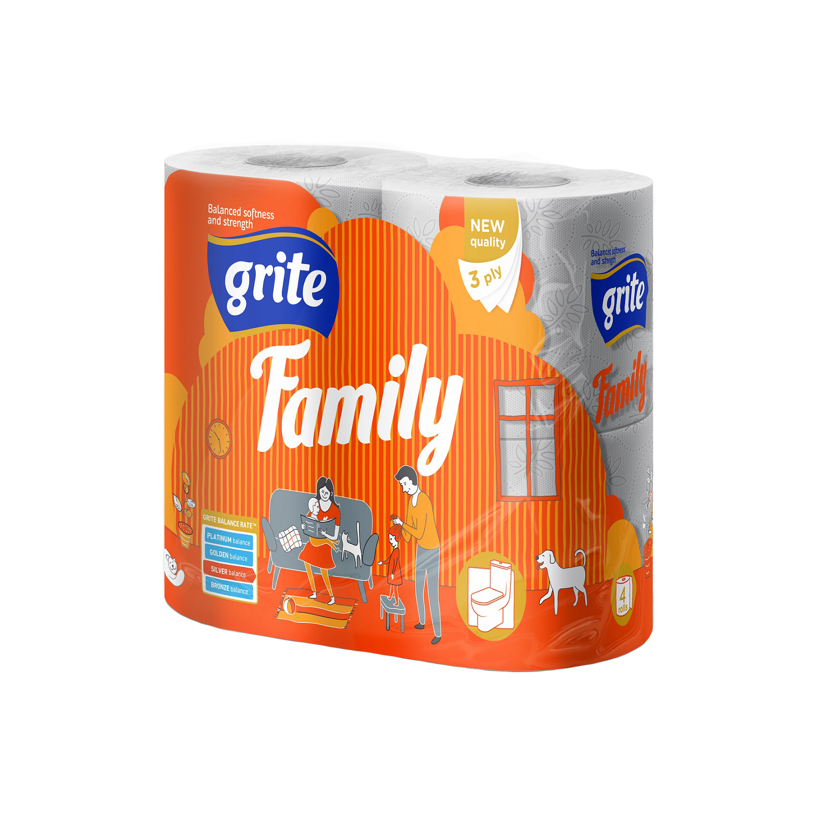 Туалетний папір Grite Family 3 шари 4 рулони (4770023482119)