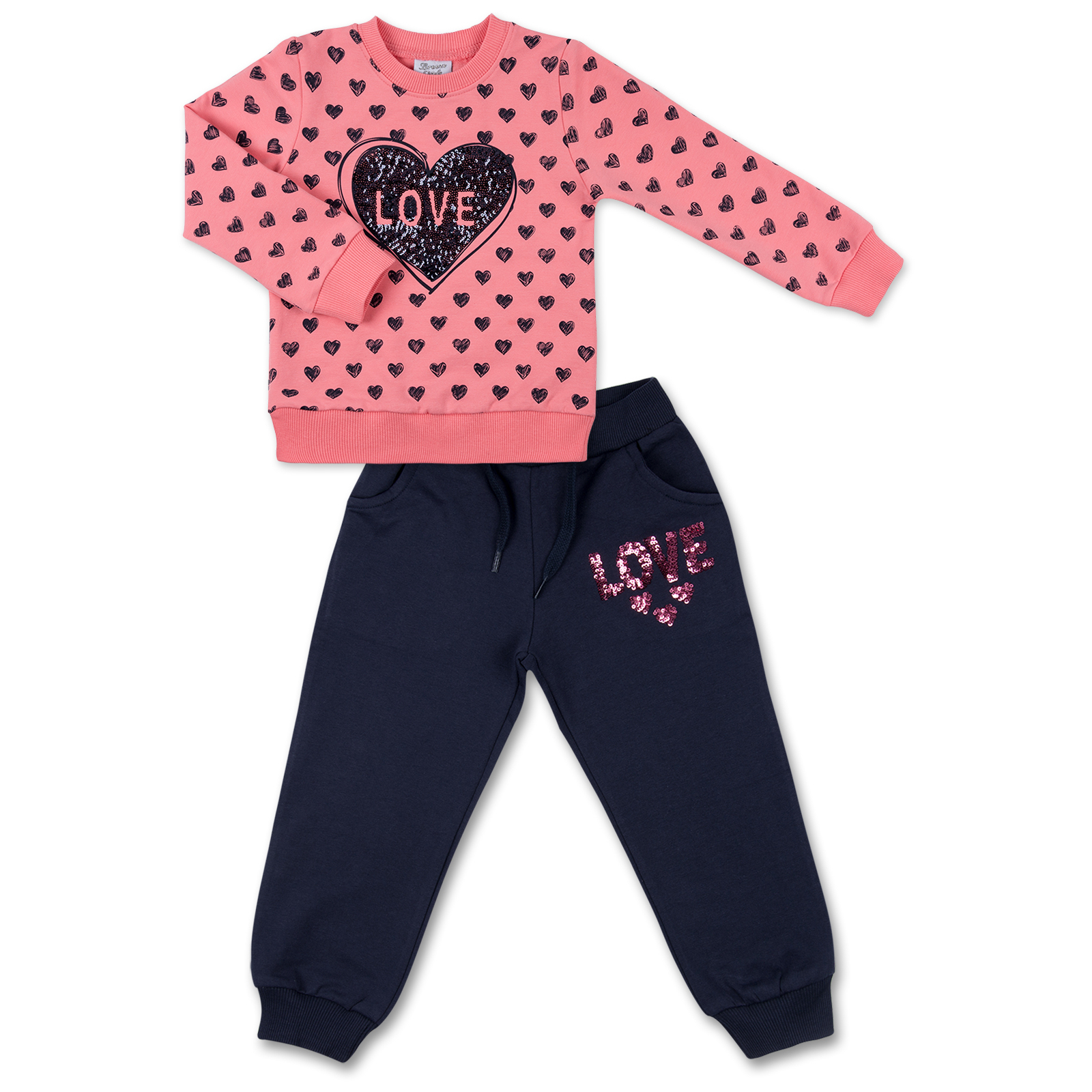 Набор детской одежды Breeze кофта с брюками с сердечком из пайеток (8271-92G-pink)