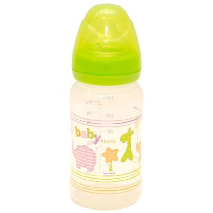 Бутылочка для кормления Baby Team c широким горлом, 250мл 6+ (1002_желтый)