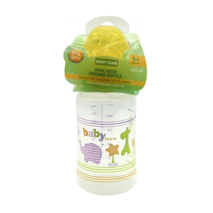 Бутылочка для кормления Baby Team c широким горлом, 250мл 6+ (1002_желтый) изображение 2