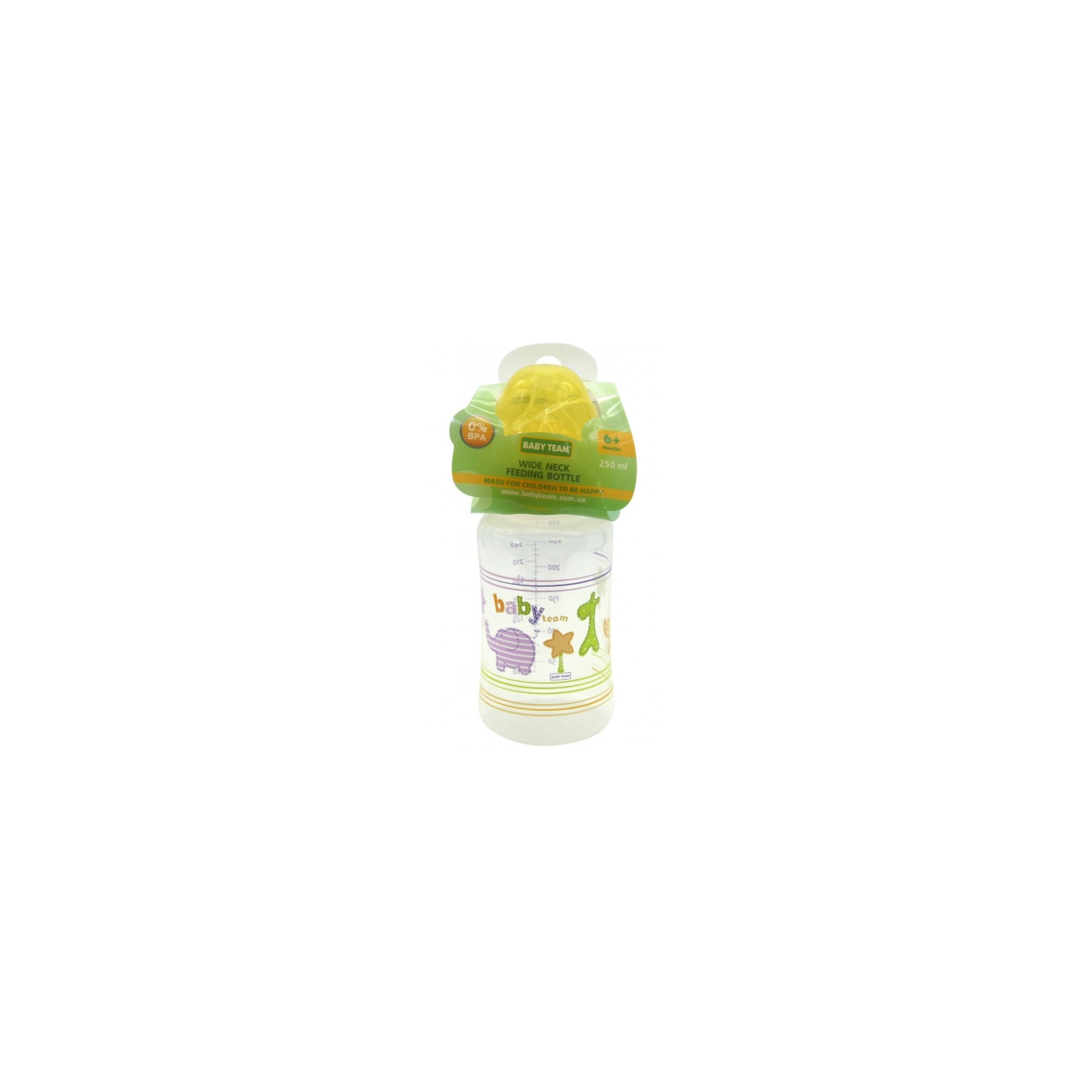 Пляшечка для годування Baby Team з широким горлом 6+, 250 мл (1002_желтый) зображення 2